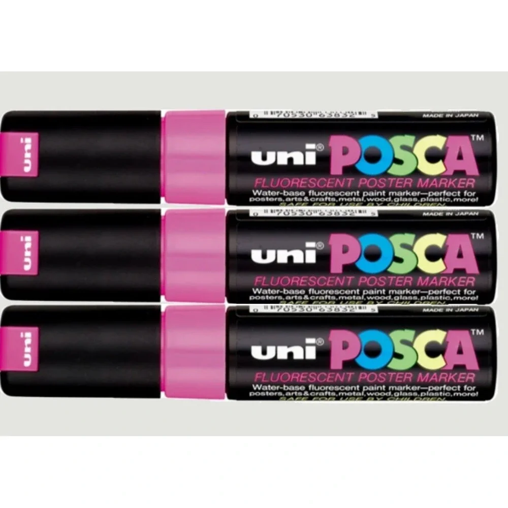 Posca PC-85F Paint Marker Broad Chisel Fluorescent Pink 3pc Neon Art DIY Marker